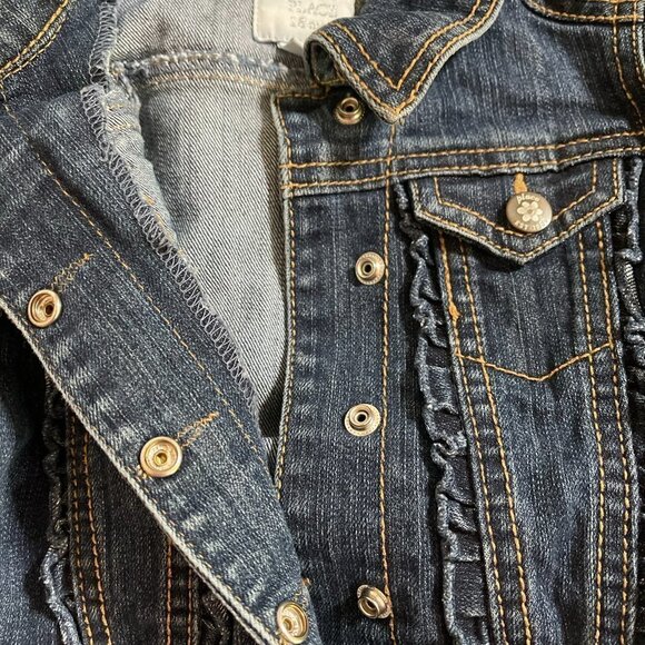 GIRLS The Childrens Place 1989 Jean Jacket size 18m with Ruffles & Flower Snaps - Picture 4 of 8